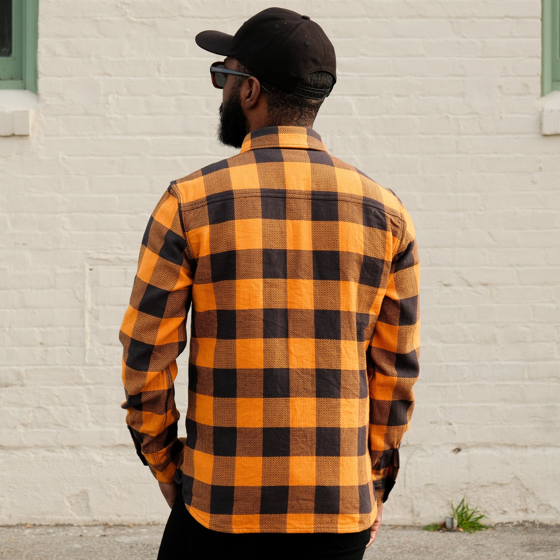 The Flat Head FN-SNR-101L Block Check Flannel Shirt Orange/ Charcoal