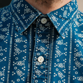 RRL Logo-Print Indigo Woven Work Shirt FINAL SALE