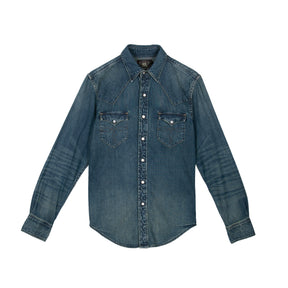 RRL Washed Denim Western Shirt Dark Wash