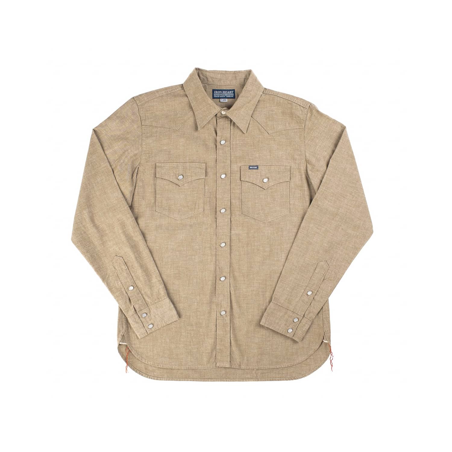 Iron Heart IHSH-315-KHA 10oz Selvedge Chambray Western Shirt Khaki