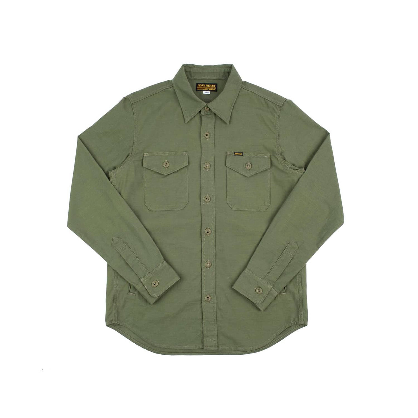 Iron Heart IHSH-328-GRN 7oz Back Satin Military CPO Shirt Green FINAL