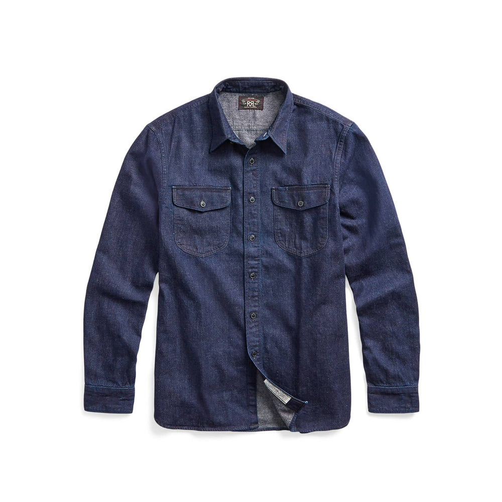 RRL Indigo-Cotton Linen Denim Workshirt Rinse Wash FINAL SALE