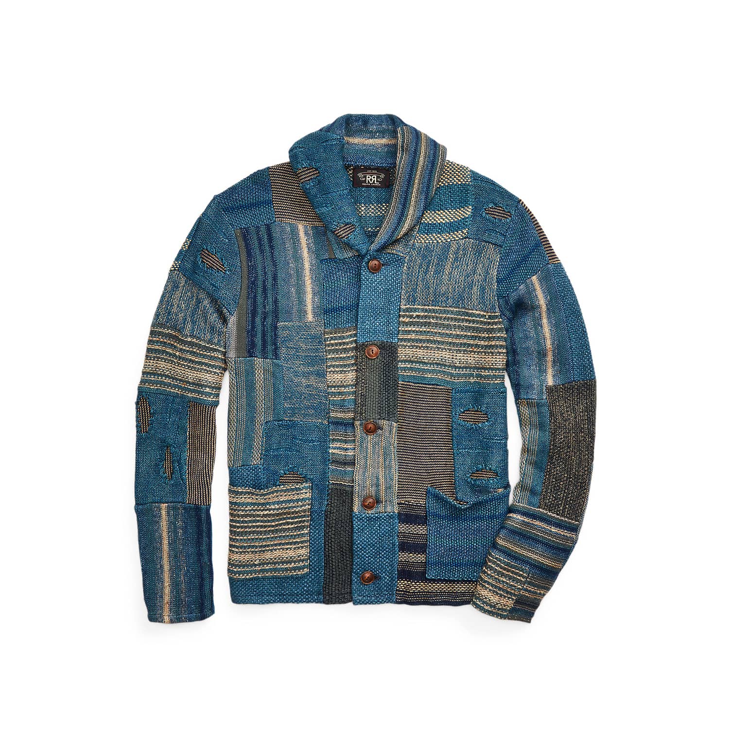 Indigo Patchwork Linen-Blend Cardigan Indigo/ Multi