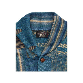 Indigo Patchwork Linen-Blend Cardigan Indigo/ Multi