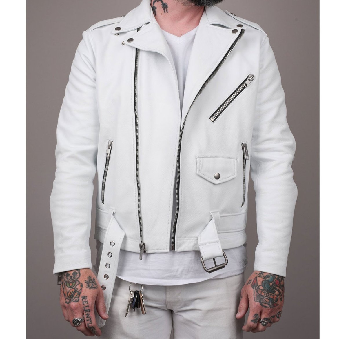 Lær Brand Classic Moto Jacket White w/ Silver Hardware PRE-OWNED FINAL SALE