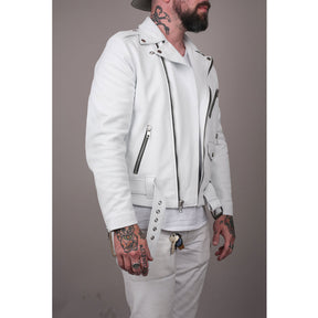 Lær Brand Classic Moto Jacket White w/ Silver Hardware PRE-OWNED FINAL SALE