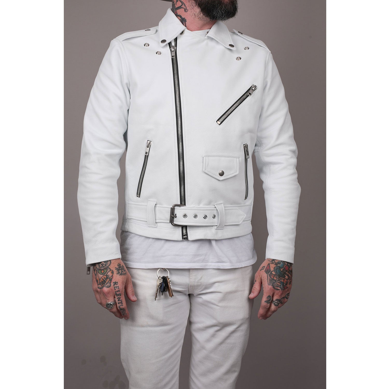 Lær Brand Classic Moto Jacket White w/ Silver Hardware PRE-OWNED FINAL SALE