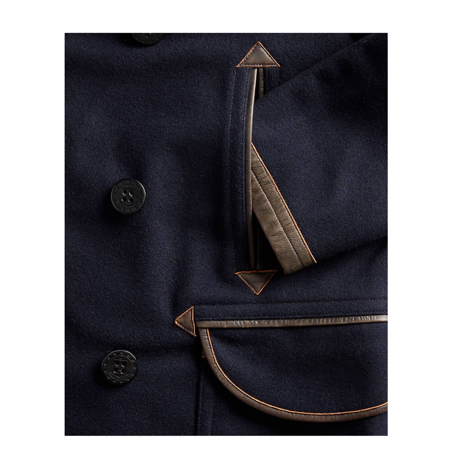 RRL Leather-Trim Peacoat Deep Navy FINAL SALE