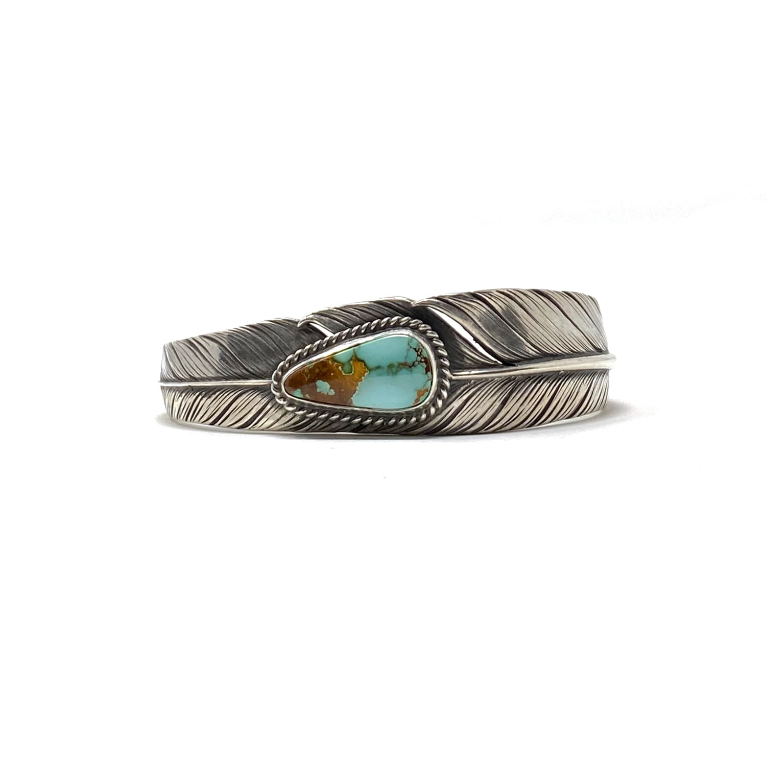 Mt. Hill Silver Slim Sterling Silver Feather Cuff Turquoise Mountain